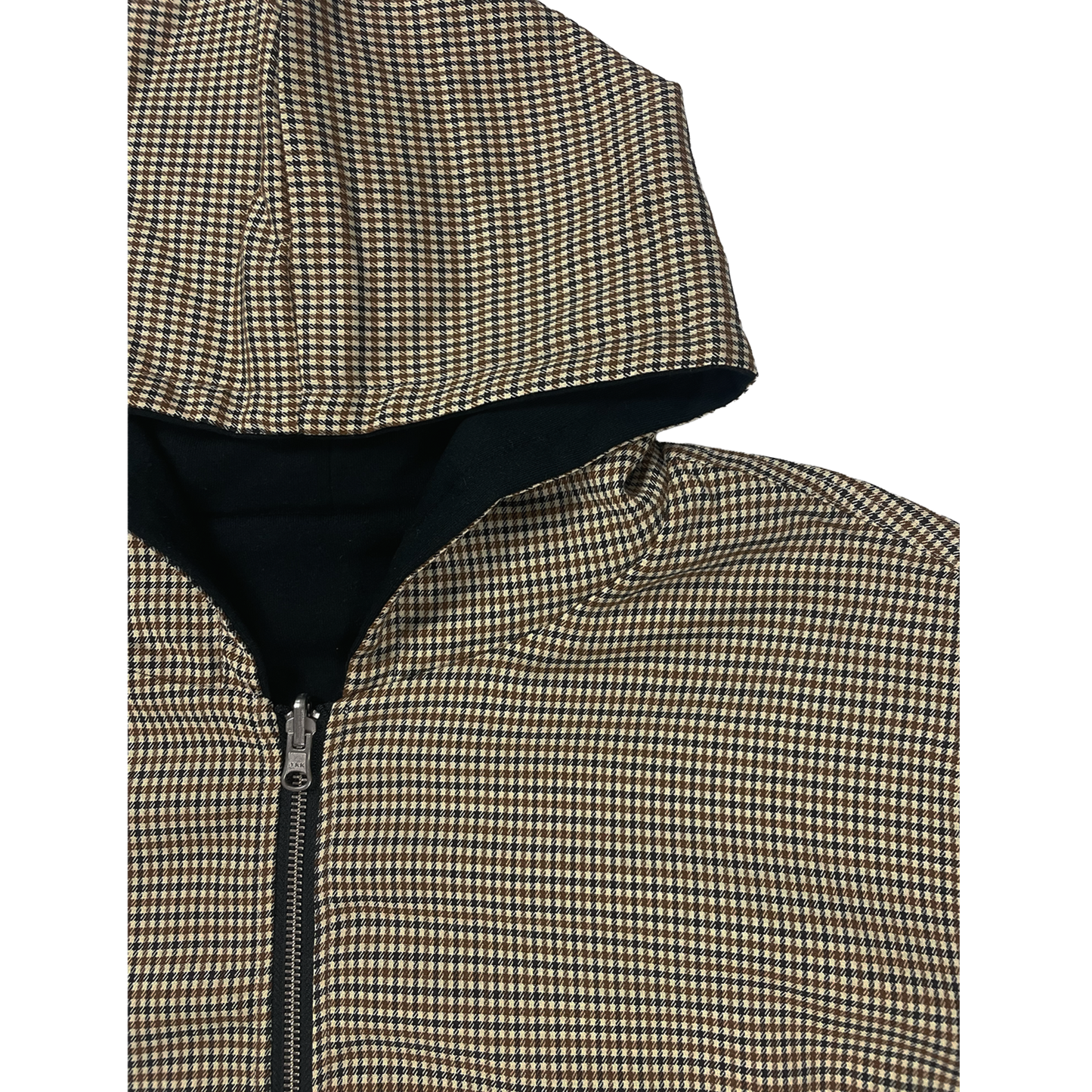 REVERSIBLE ZIP HOODIE - BLACK / CAMEL PLAID