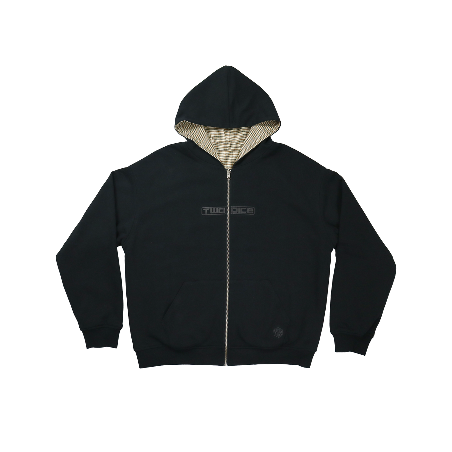 REVERSIBLE ZIP HOODIE - BLACK / CAMEL PLAID
