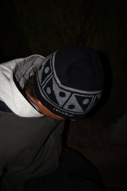 YIN YANG BEANIE - BLACK & CHARCOAL