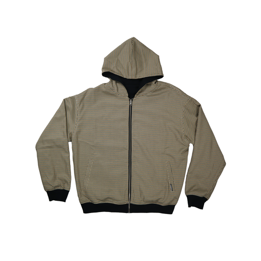 REVERSIBLE ZIP HOODIE - BLACK / CAMEL PLAID