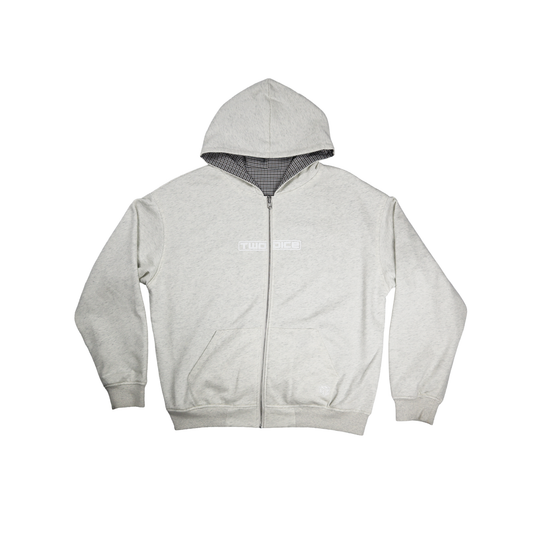 REVERSIBLE ZIP HOODIE - GREY / STEEL PLAID